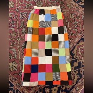 VINTAGE 60’s 70’s PATCHWORK LONG MIDI SKIRT ELASTIC WAIST SIZE MED/LG